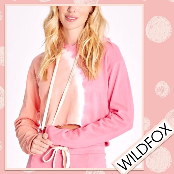 WILDFOX Ivy Sherbet Wash Tie Dye Crop Cotton Hoodie in Sherbet Wash (Peach Pink) - Picture 7 of 11